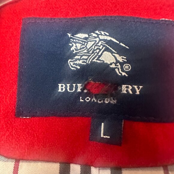 Burberry coat women L red wool blend long trench double breasted novacheck VTG - Picture 6 of 8